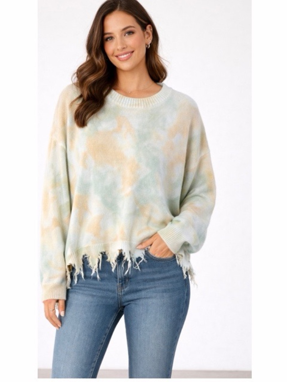 POL Tie-Dye‎ Distressed Hem Oversized Sweater